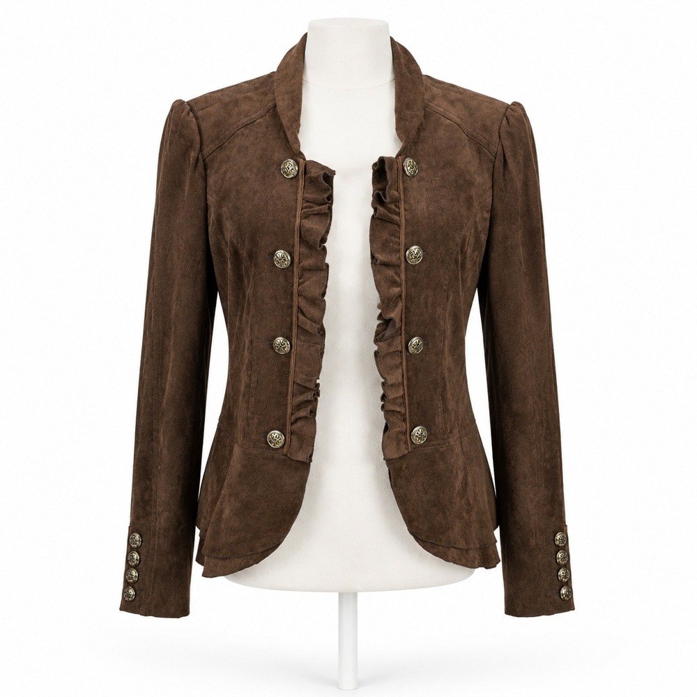 Y2K Faux Suede Military Marching Band Jacket Size XL Brown Drummer Utility Boho